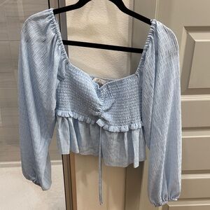 Wayf Sky Blue Smocked Blouse